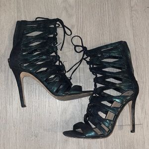 Via spiga lace up heels metallic green shine